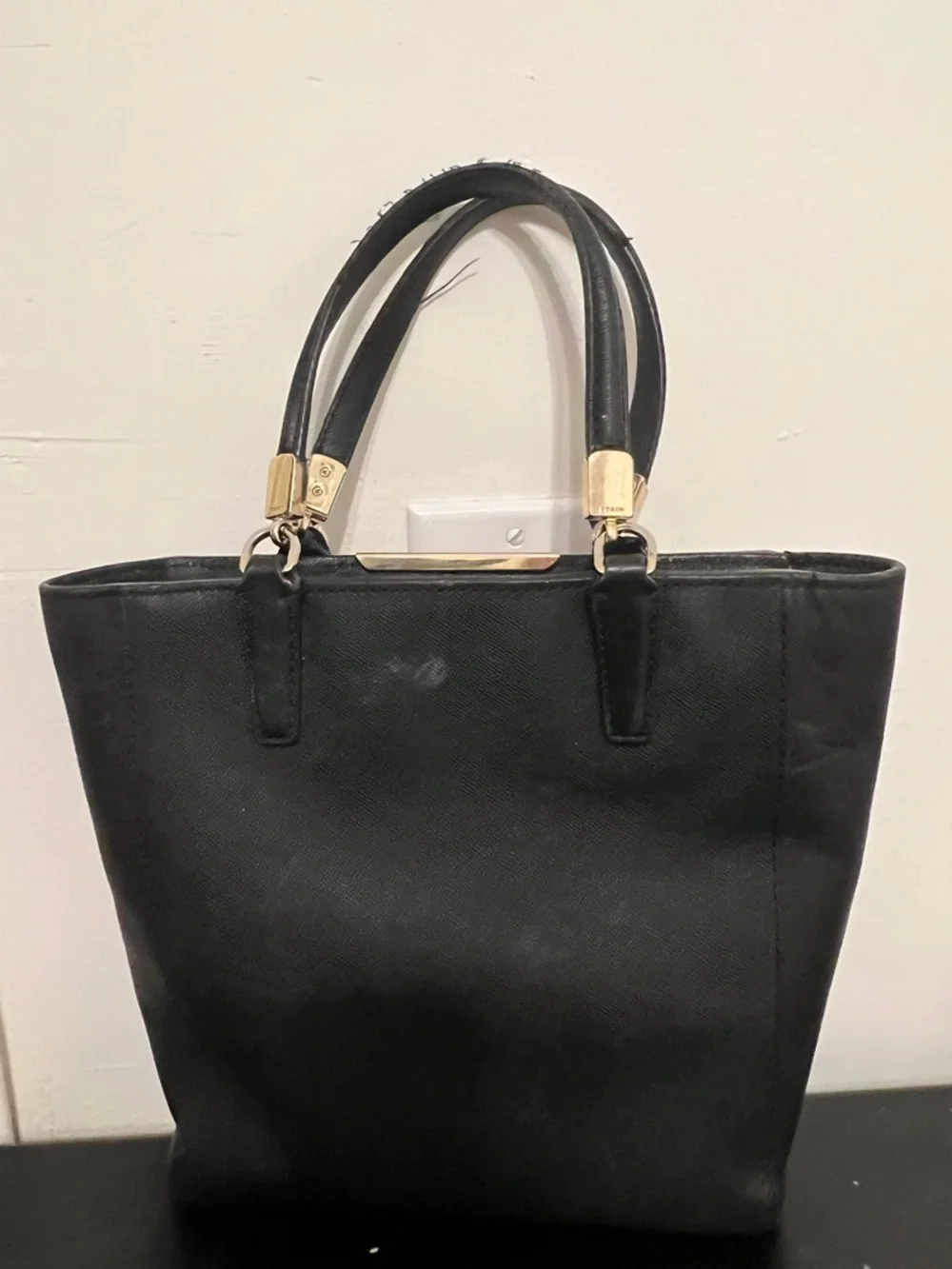 Coach Black Saffiano Leather Tote with Gold-Tone Hardware
